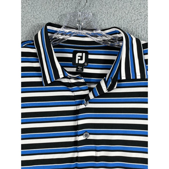 Footjoy Men's Black Blue White Stripe Golf Polo Shirt Size XL - Picture 4 of 9